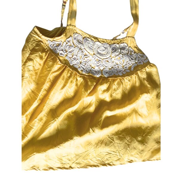 CHELSEA FLOWER 100% Silk Yellow Gold Camisole Top M - Picture 5 of 10